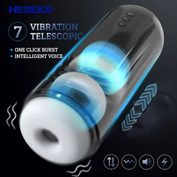 HESEKS Automatic Man Masturbator Sex Toys For Men Telescopic Vibrator Real Blowjob Vagina Simulator Vagina