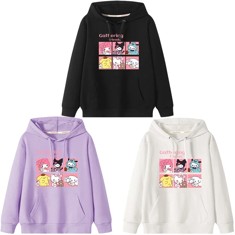 

Sanrios аниме Cinnamoroll My Melody Kuromi HelloKittys Детская осенняя одежда свитер с капюшоном пуловер топы для девочек худи