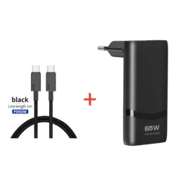 Compact 65W Dual - Port GaN USB - C Fast Charger with Foldable Plug - 65W black - 1m line