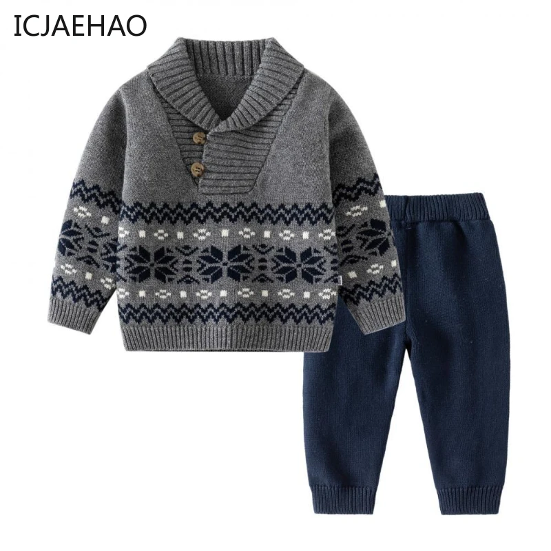 

Children's Vintage Sweater Sets Knit Pullover Tops + Pants Bottom Suit From 9M-4T Korean Baby Boy Clothes Matching Kids Outfit
