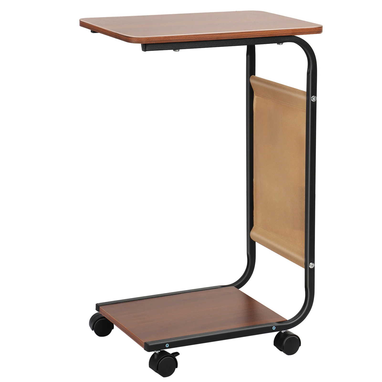 End Table, Rectangle Side Table, Night Stand with 2-Tier Storage Shelf and Fabric Storage Bag, Living Room Small Coffee Table 3