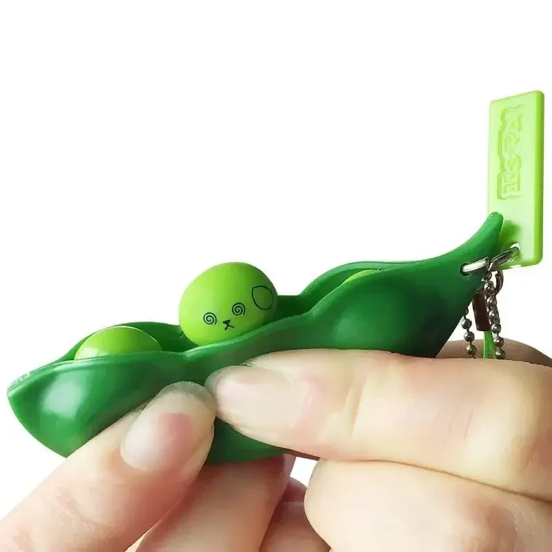 2pcs Squeeze Beans Keychain ADHD Soybean Fidget Toys Squishy Pea Pod Stress Toy Peanuts Keychain Gift for Kids Children Adult 3