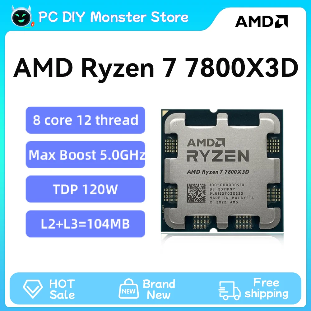 Processador AMD Ryzen 7 CPU, 8 Core, 16 Thread, 120W, Soquete 5nm, Processador AM5, Processador AM5, Kit PC Gamer, 7800X3D, Novo