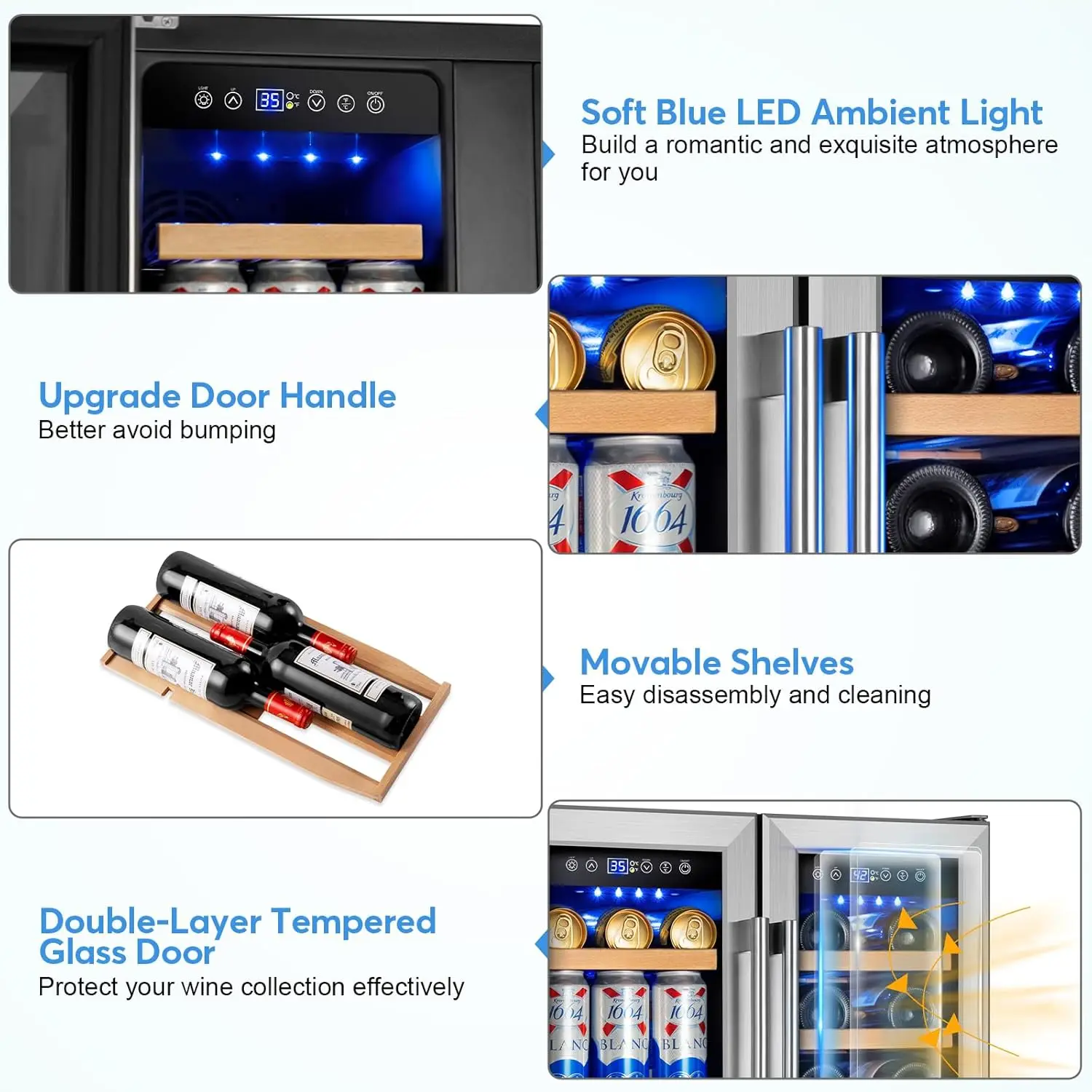 Wine and Beverage Refrigerator with Glass Door, 24-Inch Dual Zone Wine Fridge Under Counter - 18 Bottle and 65 Can Large Capacit 2