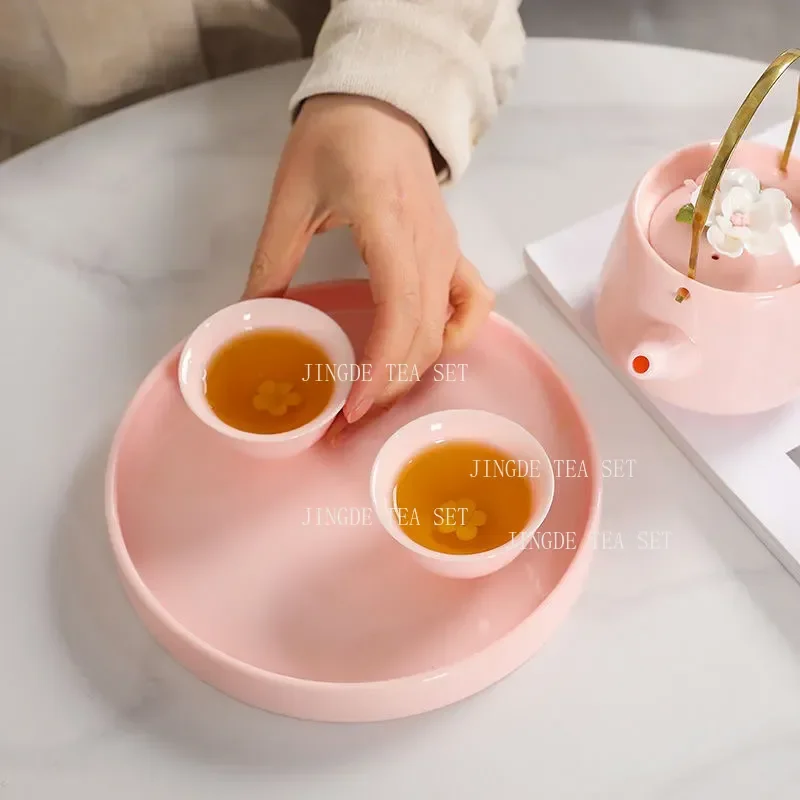 Handcrafted Pink Flower Tea Set High Appearance Lovely Ceramic Teapot and Cup Set Customized Ball Hole Filter Tea Infuser