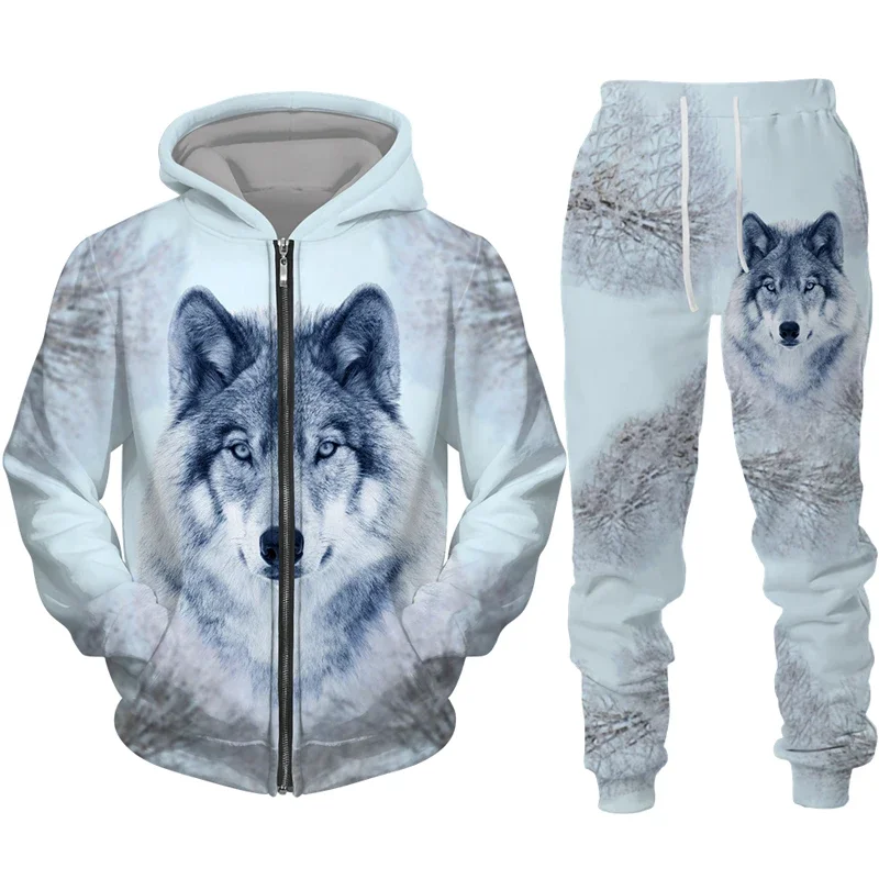 Zipper Hoodie Suit Animal Wolf 3D Print Men Tracksuit/Pants Casual Streetwear Long Sleeve Oversize Autumn Winter New Hot-selling 2
