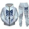Zipper Hoodie Suit Animal Wolf 3D Print Men Tracksuit/Pants Casual Streetwear Long Sleeve Oversize Autumn Winter New Hot-selling 2