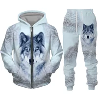 Zipper Hoodie Suit Animal Wolf 3D Print Men Tracksuit/Pants Casual Streetwear Long Sleeve Oversize Autumn Winter New Hot-selling 2