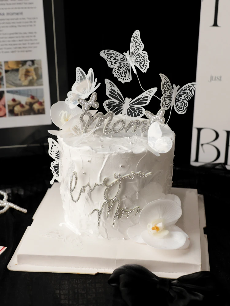 Elegant White Butterfly Cake Topper Set for Wedding and Party Decorations