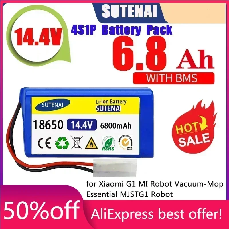 

18650 battery pack 14.4V 6800mAh lithium ion battery, suitable for Xiaomi G1 Mi Essential MJSTG1 robot vacuum cleaner,