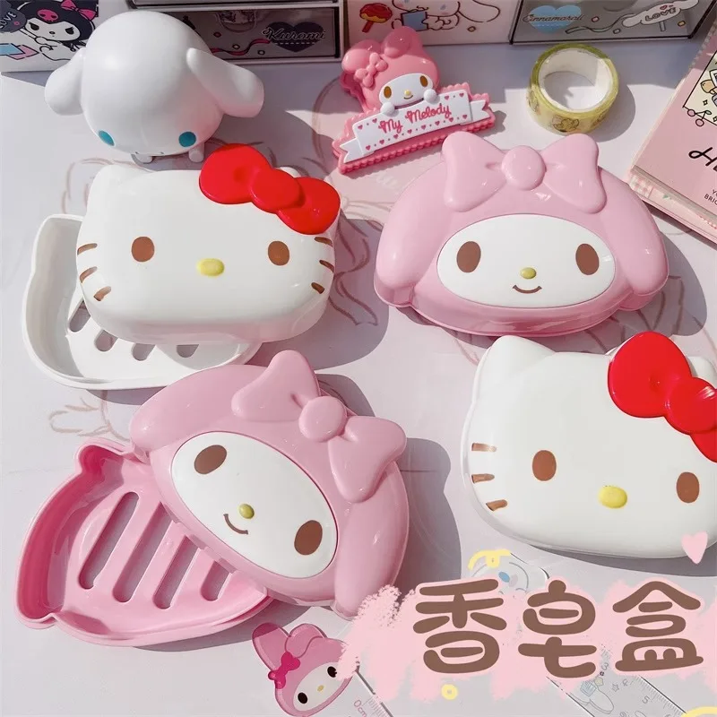 

Kawaii Sanrio My Melody мыльница мультяшный Hello Kitty мыльница домашняя раковина для ванной с крышкой сливное белье рама для мыла