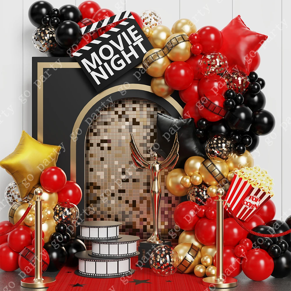 

125pcs Movie Night Themed Party Balloon Garland Arch Kit Camera Movie Popcorn for New Year Birthday Party Wedding Decor