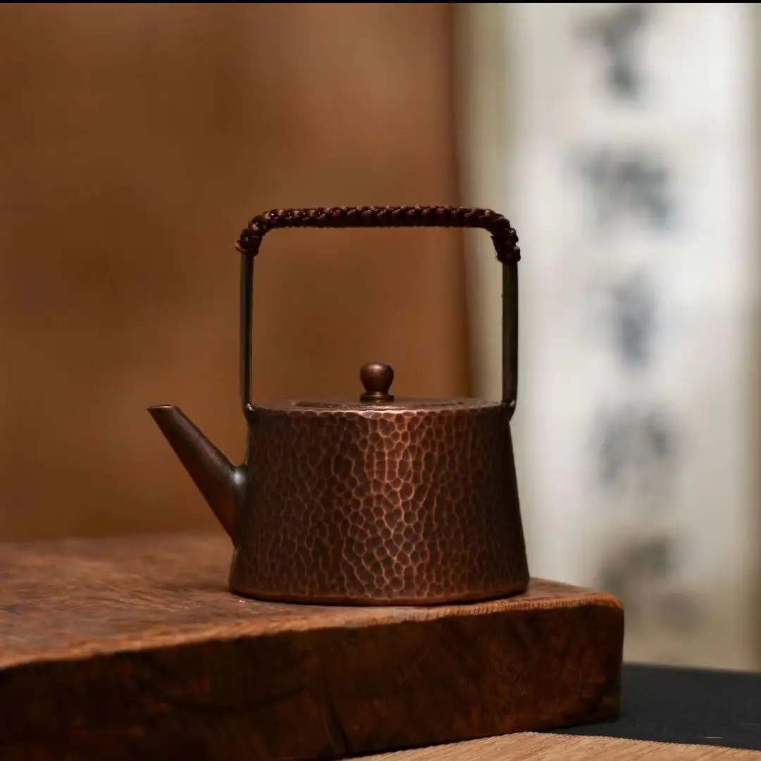 400ML Pure handmade small copper pot, pure copper tea pot, lifting beam, coffee pot, boiling water, copper pot skill - Image 4