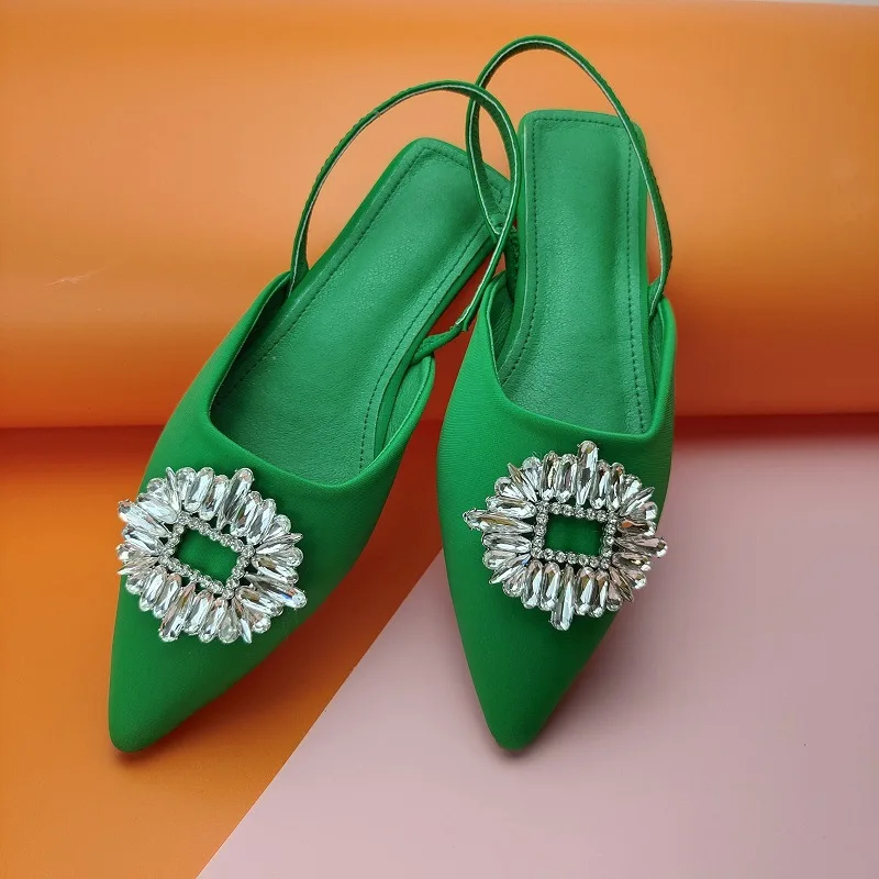 

Women Sandals Slippers 2 Wear Sunflower Rhinestone Buckle Pointed Toe Mule Flats Sandals Ladies Shoes Elastic Strap Suede Slides