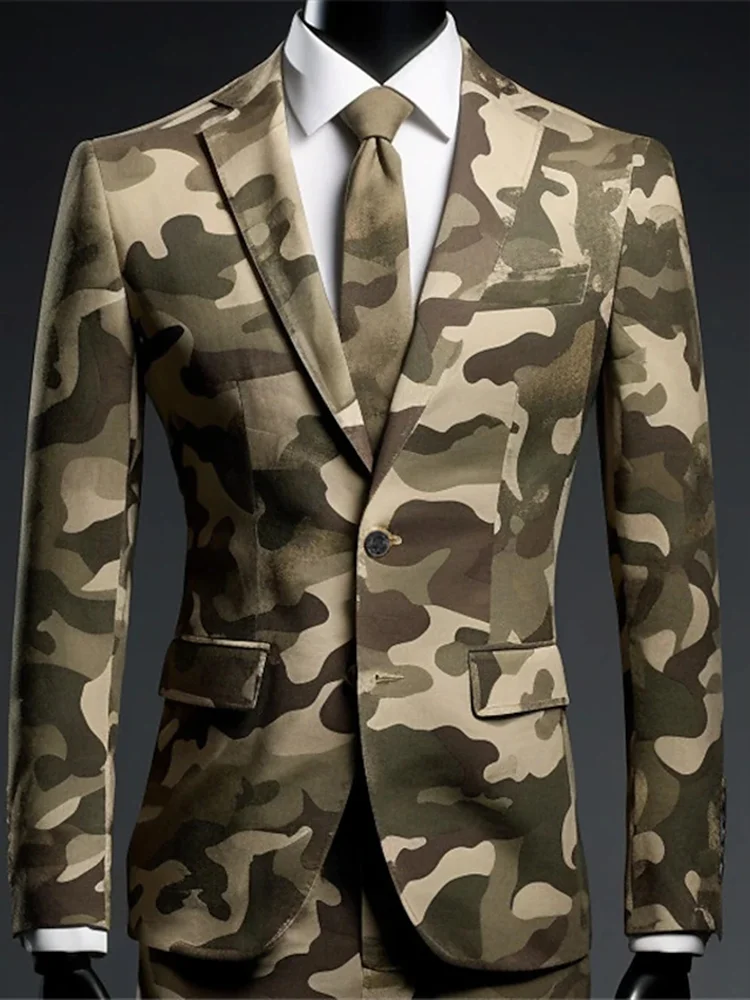 3D camouflage print men's casual suit Men's business casual dress Office Outdoor street Classic versatile suit jacket