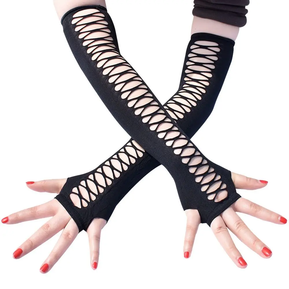 

Fingerless Long Gloves Thigh Rock Hollow Out Punk Clubwear Mittens Elasticity Gothic High Overknee Socks Women Girls