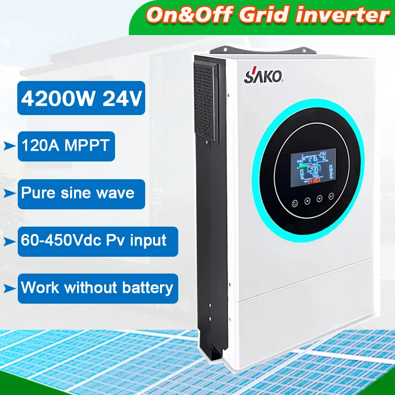 Sako Sunon V 4.5KVA/4.2Kw ตัวควบคุมพลังงานแสงอาทิตย์ MPPT 120A ในตัวอินพุต PV 60-450vdc ทำงานไม่มีแบตเตอรี่เปิดและปิดกริดคลื่นไซน์บริสุทธิ์ 1