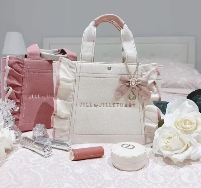 Japanese Fashion Small Ruffled Embroidered Letters Girls' Handbag Multicolor Portable Female Canvas Tote Bags Casual Square Bags