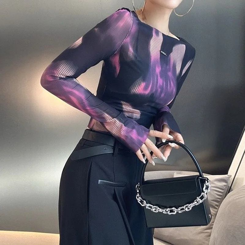 

2023 Women's Clothing Slim Fashion Printing Spring Summer Thin Streetwear O-neck Long Sleeve Pullovers Trend Vintage T-Shirts