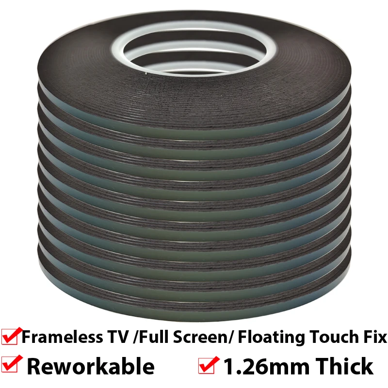 1.26mm Thick Double Adhesive Black Sponge Foam Tape for Floating Touch Full Screen Display Glass Frameless TV OLED Rwork Repair