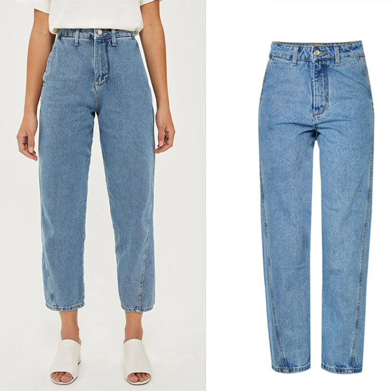 

High Waist Casual Loose Jeans for Women Washed Wide Leg Denim Pants Splicing Solid Color Blue Jeans Female Basic Style Trousers