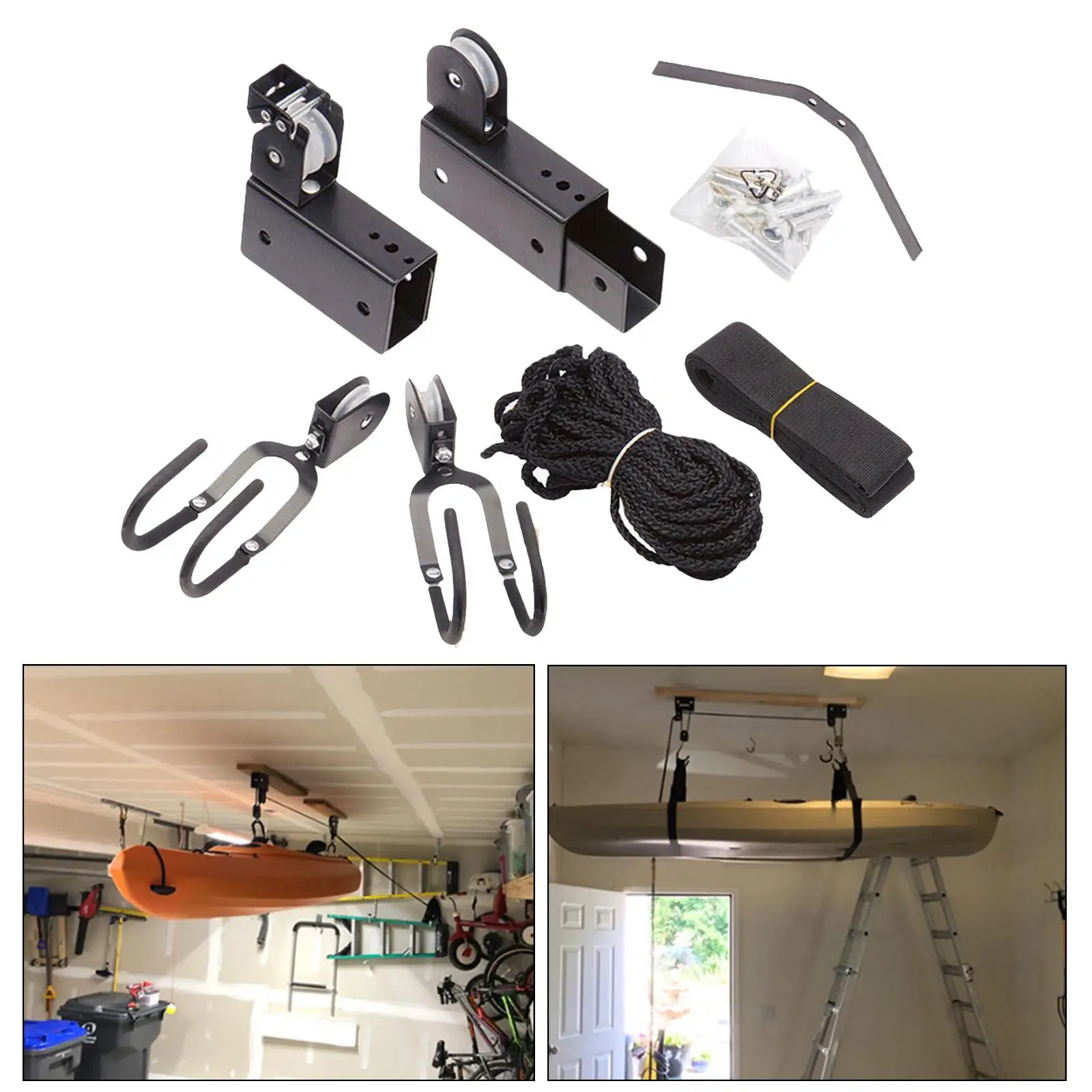 Palan élévateur de kayak, rangement de garage, palans de canoë avec corde, poulie suspendue au-dessus Palan élévateur de kayak, rangement de garage, palans de canoë avec corde, poulie suspendue au-dessus