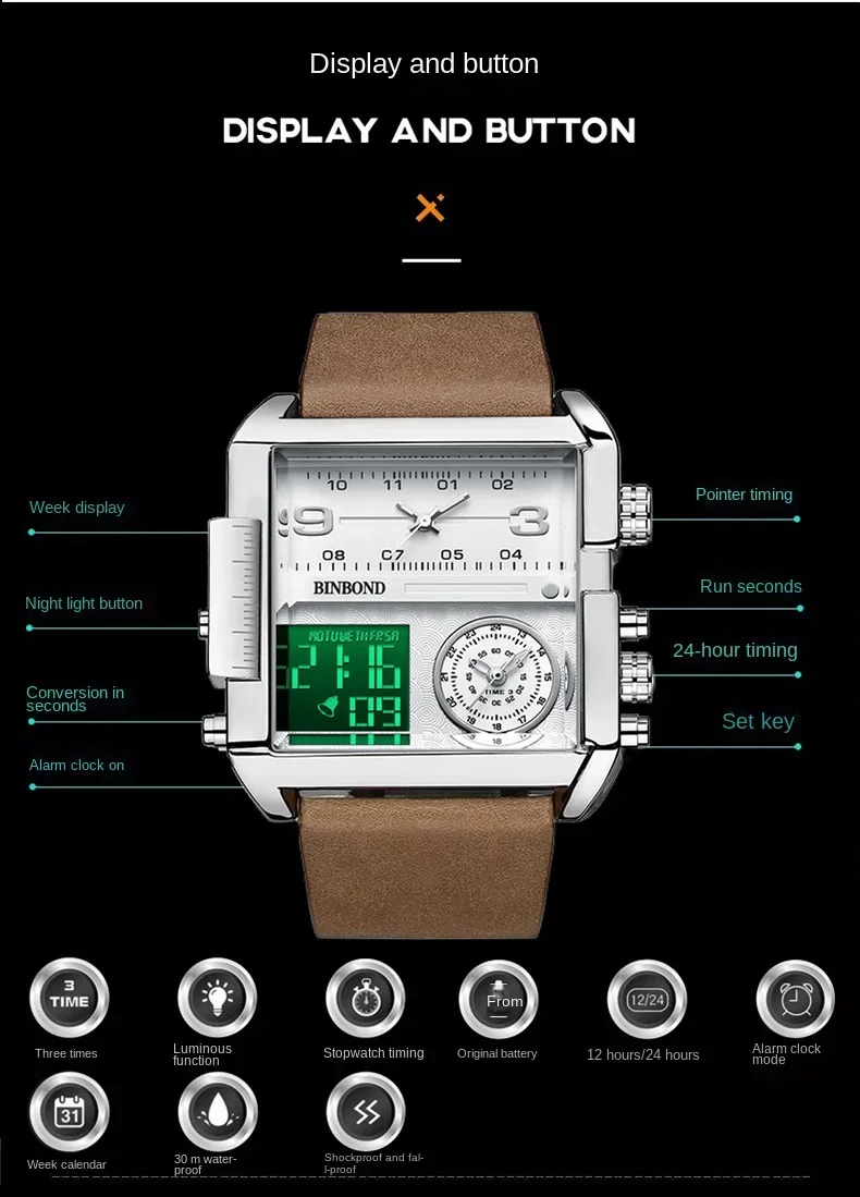 Watch Oversized Dial Multi-Function Sports Quartz Watch Men's Table Men's Watch Fashion Men's