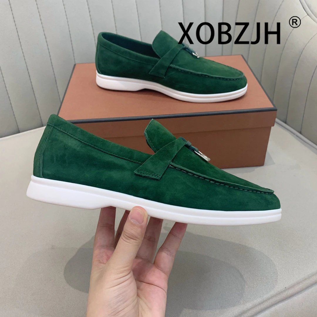 

Loafers Suede Men Summer Walk Shoes Spring Autumn Fashion Causal Moccasines Leather Metal Pendant Flat Shoes Lazy SlipOn Mules