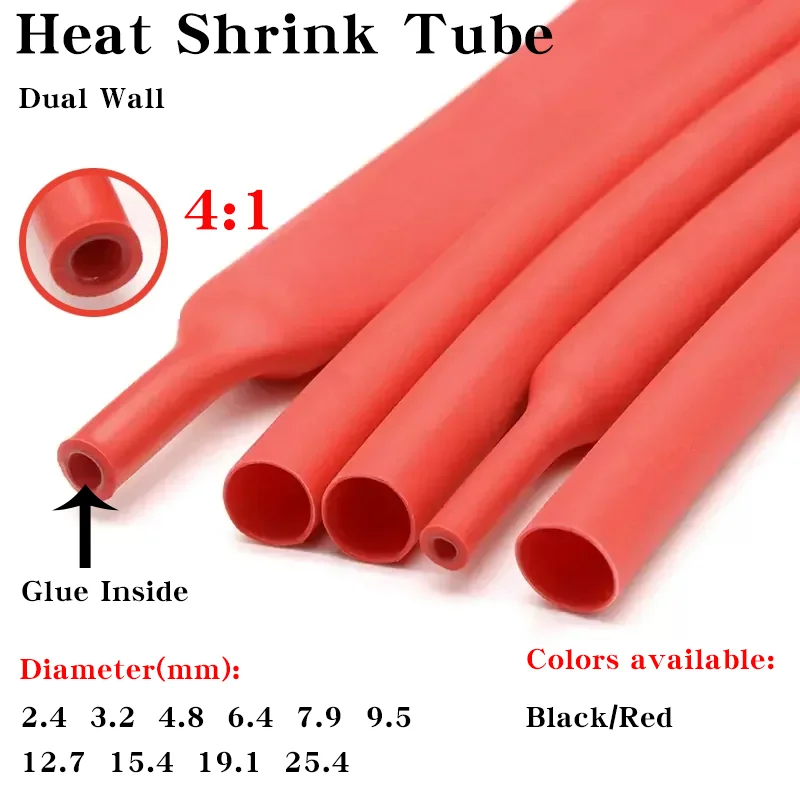 10/50/100/200M 4:1 Heat Shrink Tube With Glue Thermoretractile Heat Shrinkable Tubing Dual Wall Wire Cable Shrink Sleeving Tube