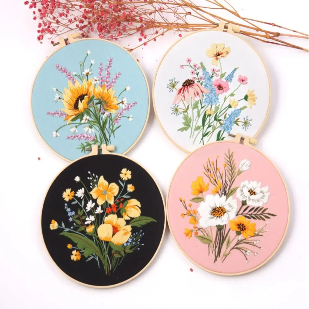Flower DIY Embroidery Kits 3D Flower Landscape Embroidery Stitching Kits Hoop Art Needlework embroidery kits