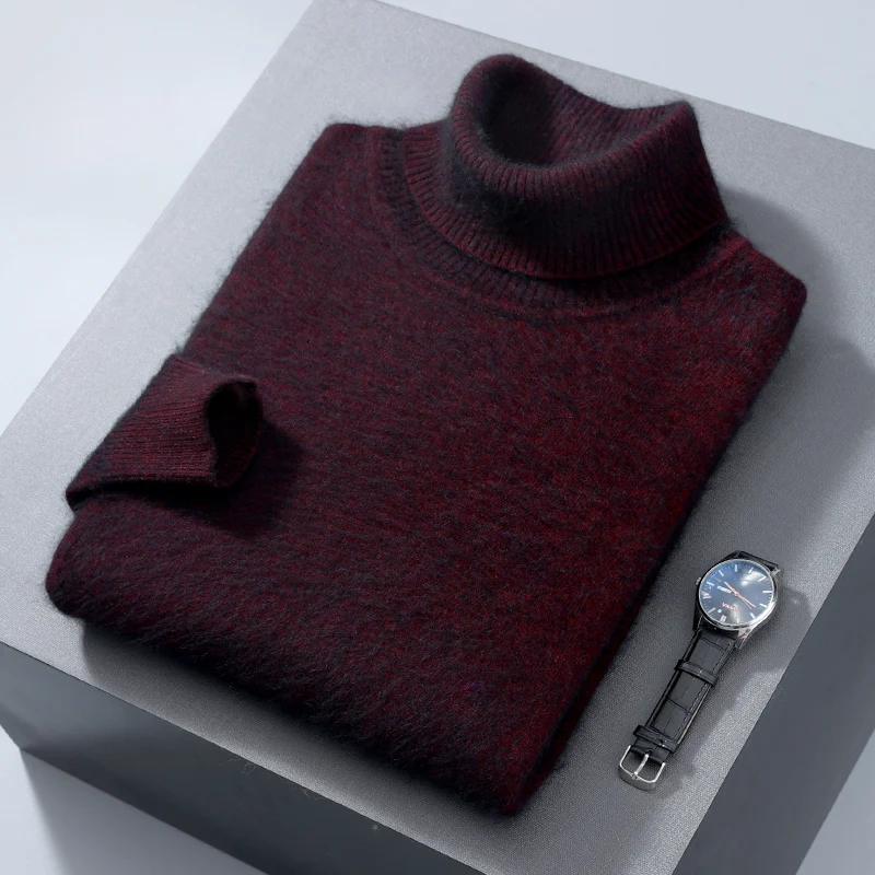 Sweater Men's 100% Pure Mink Fleece High Polo Pullover Knitted Loose Large Size Warm Winter New Long Sleeve High End Free Delive 2