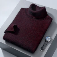 Sweater Men's 100% Pure Mink Fleece High Polo Pullover Knitted Loose Large Size Warm Winter New Long Sleeve High End Free Delive 2