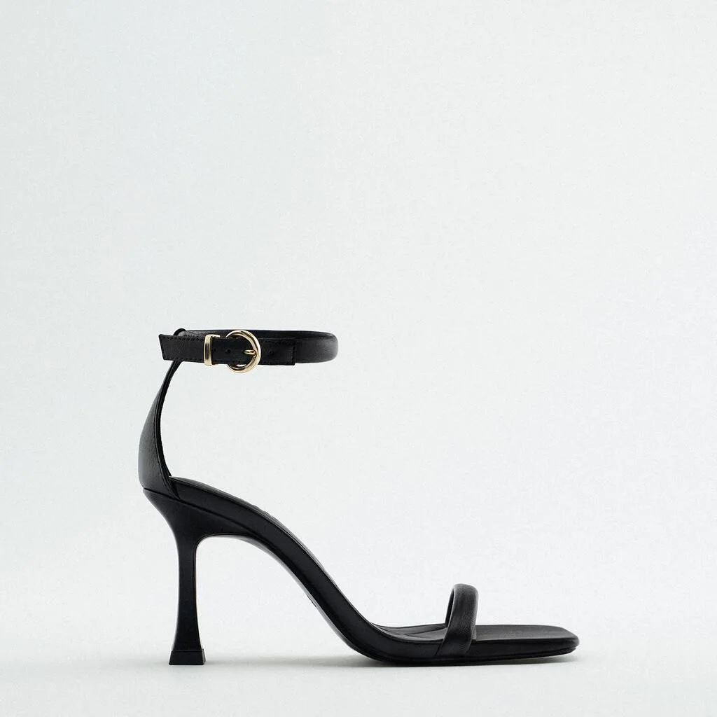 Women's Shoes Summer French Peep-toe Skinny Heel Sandals Black One-line Strap Sheep Leather High Heel Sandals Heel Height 9cm