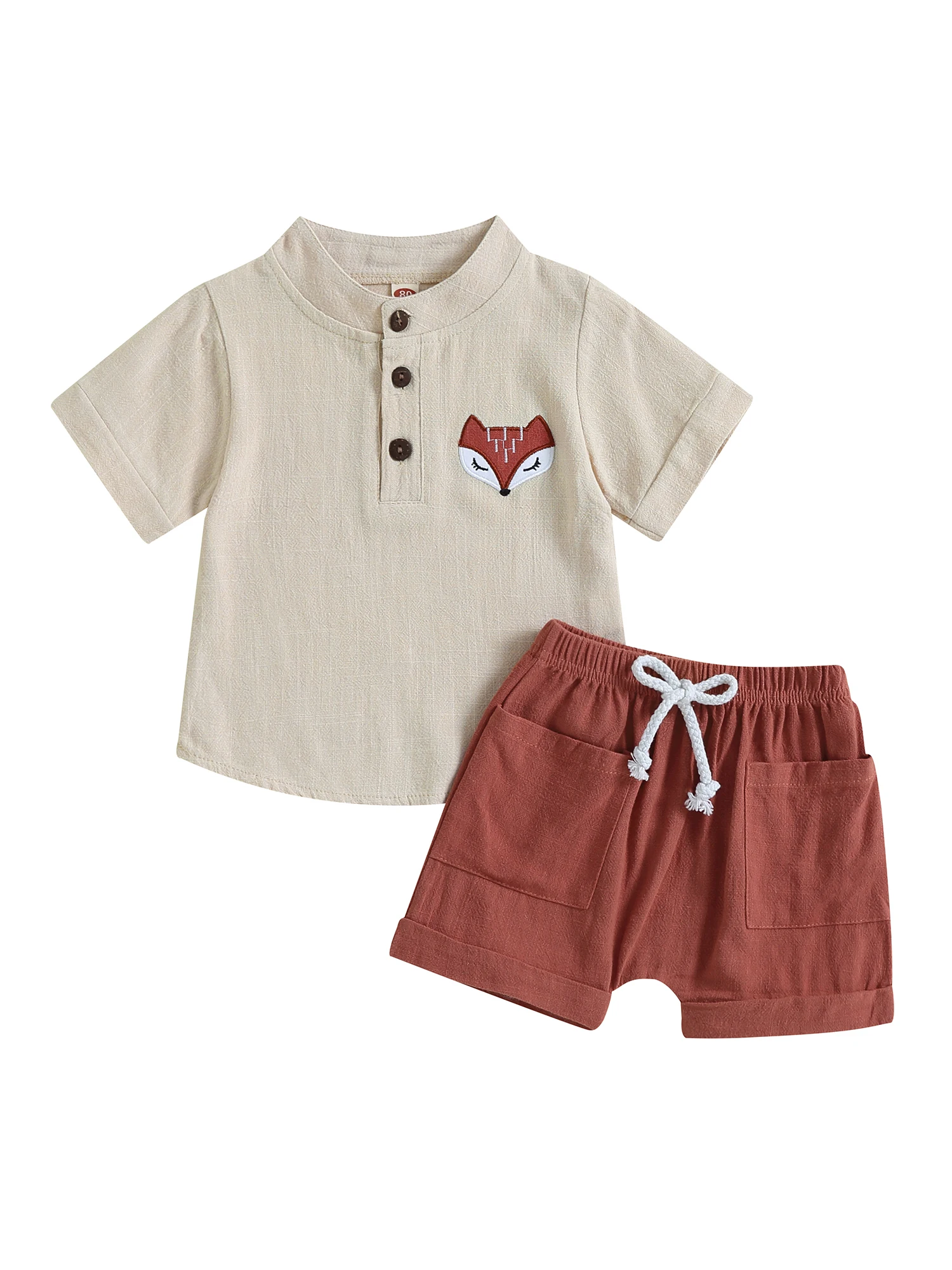 

Toddler Baby Boy Girl Summer Clothes Cotton Linen Short Sleeve T-Shirt Tops and Shorts Cute Outfit (Linen Khaki 2-3 Years)