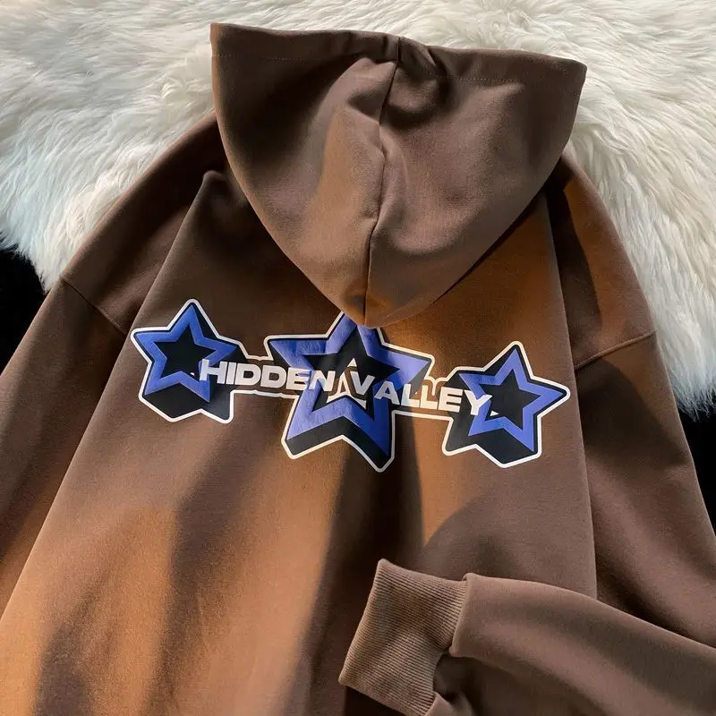 S-4XL Street Harajuku Hoodies Women Men 2023 Fashion Casual Star Print Long Sleeve Oversized Hooded Sweatshirt Clothes Y2k