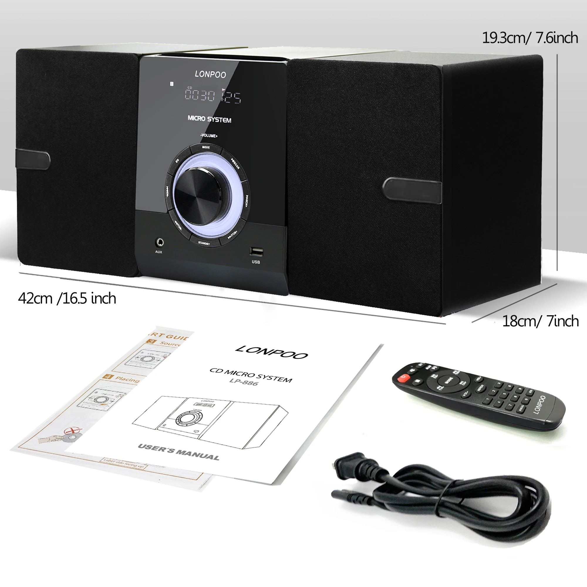 KEiiD CD Player For Home With Bluetooth Wooden Stereo System Desktop Speakers  FM Radio USB SD AUX Remote Control