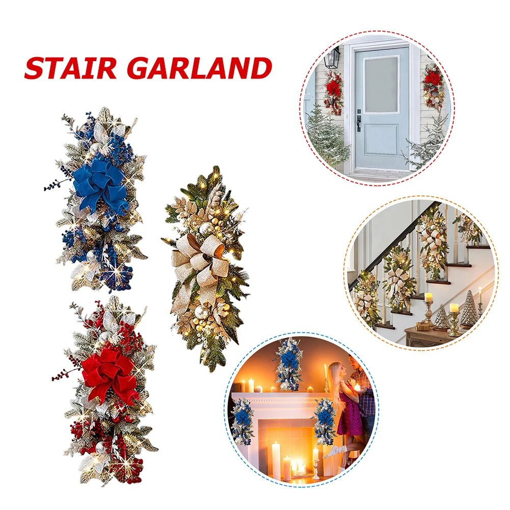 Cordless Prelit Stairway Swag Trim Christmas Curtain Pendant Garland Christmas tree decoaration Home Decoration Door Hanging
