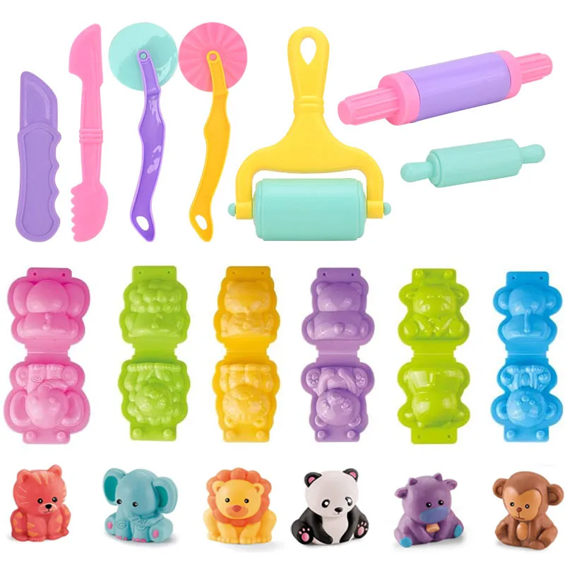 Cartoon 3D Animal Play Dough Molds DIY Creation Tools Kids Toddlers Various Animal Molds Rolling Pins Clay Dough Accessories play dough tools
