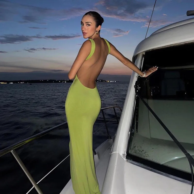 

Sexy Backless Draped Maxi Dresses For Women Sleeveless Long Tank Bodycon Dresses 2023 Elegant Prom Party Dresses Club Vestidos