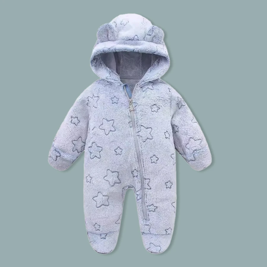 AYNIGIELL-جمبسوت بغطاء رأس للفتيات والأولاد حديثي الولادة ، بدلة زحف قطنية كرتونية ، ملابس دافئة ، خريف وشتاء 5