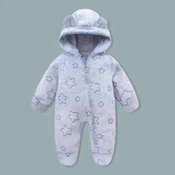 AYNIGIELL-جمبسوت بغطاء رأس للفتيات والأولاد حديثي الولادة ، بدلة زحف قطنية كرتونية ، ملابس دافئة ، خريف وشتاء 5
