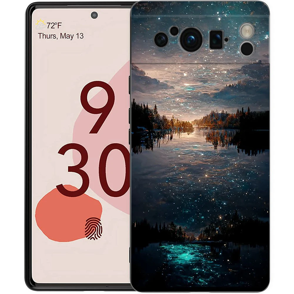 Celestial Night Art Silicone Shockproof Phone Case - Black Cover