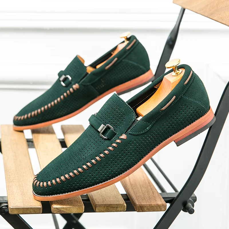 

2023 популярные кожаные туфли, Мужская дышащая повседневная обувь без шнуровки, Мужская обувь для вождения черного, зеленого цветов