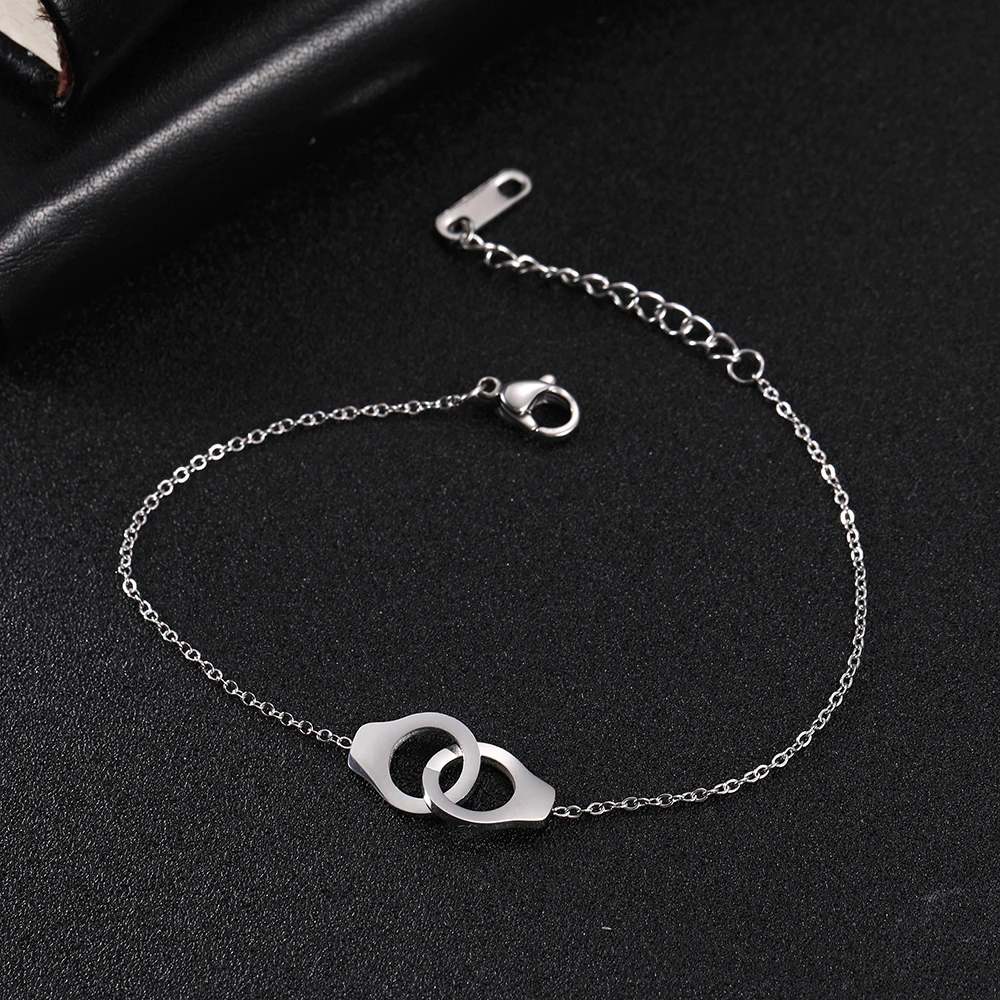 Stainless Steel Bracelets Handcuffs Interlocking Pendant Gold Color Trendy Style Chain for Women Charm Jewelry Birthday Gifts