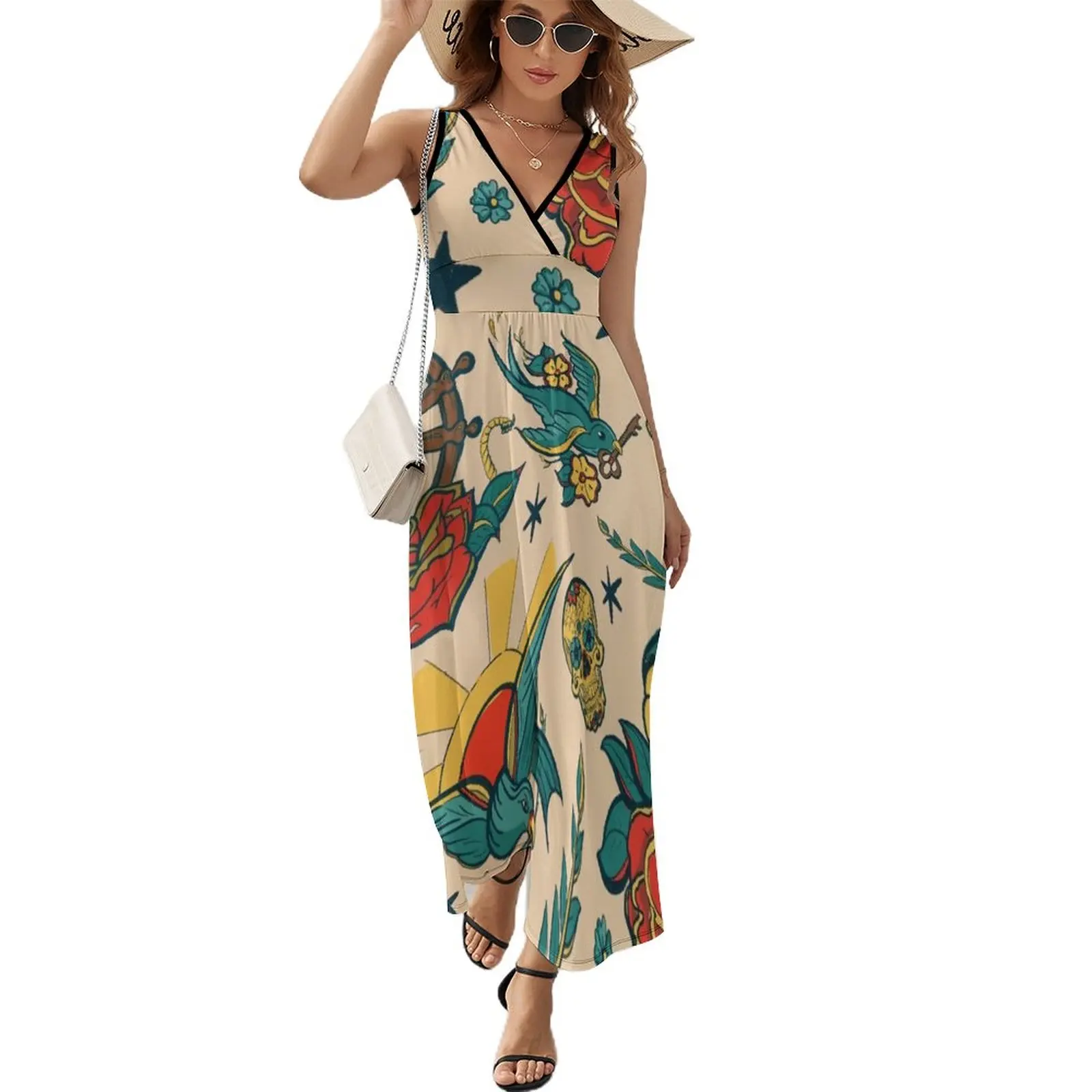 

Punk Tattoo Pattern Design and Illustration Sleeveless Dress womans clothing