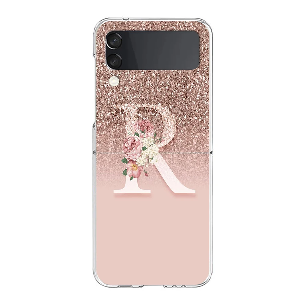 Pink Flower Letters Hard Folding Phone Case Cover - Elegant Floral Design