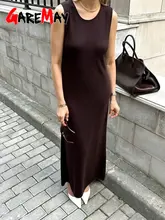 Sleeveless Knitted Maxi Dress with Ribbed Design