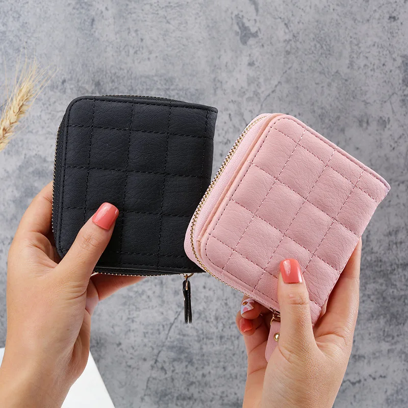 

Fashion Short Wallets for Women PU Leather Female Plaid Purses Card Holder Wallet Small Zipper Wallet with Coin Purse Clutch Bag