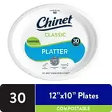 Premium Disposable Paper Platters, White, 12 ⅝ x 10", 30 Count