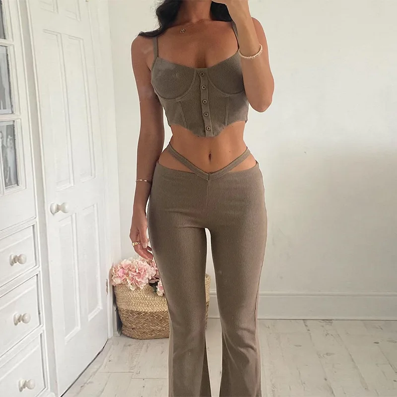 blue pant suit Set Woman 2 Pieces Suit Crop Top Sportswear Jumpsuits  Broad Question Bank Flares Sexy Condole Belt Skims Designer Outfit Y2k white short suit set